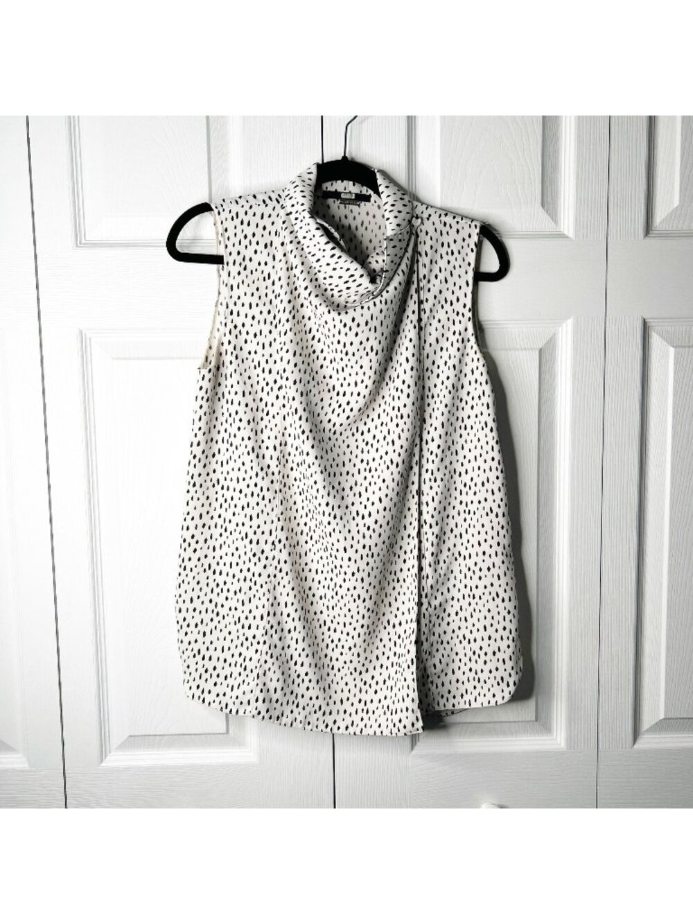 Adam Lippes Collection White Black Printed Cowl Neck Shell Top Women's Size 4